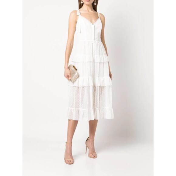 Marchesa Notte Swiss Dot Dress White Size 4 NEW - Picture 1 of 10